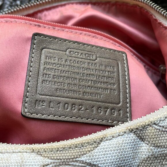 Vintage Coach Kristin Signature Canvas Khaki Cream Optic Art Sequin Hobo Bag - Picture 6 of 8